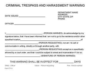 Criminal Trepass and Harassment Warning Ver. 1 3-Part
