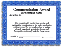 Commendation Award Certificate