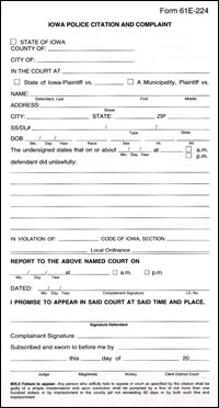 Iowa Police Citation & Complaint